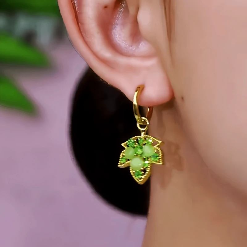 14K Gold-Plated Elegant Zircon Diamond Maple Leaf Earrings - elegant Maple Leaf Earrings