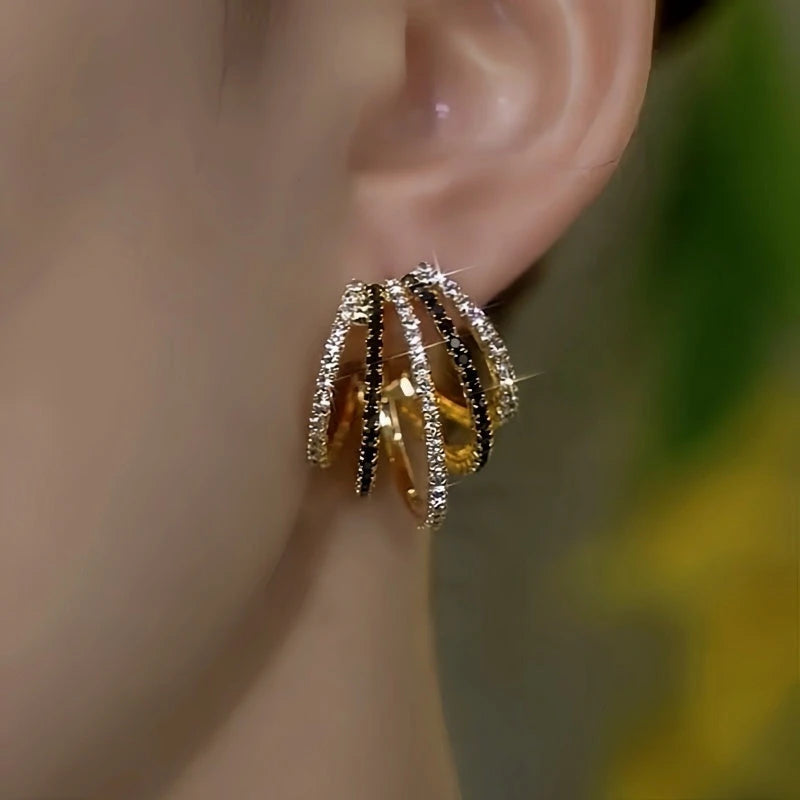 14K Gold-Plated Elegant Zircon Diamond Multi-Layer Hoop Earrings - elegant Multi-Layer Hoop Earrings
