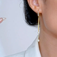 Close-up detail of the sparkling zircons and plating on the Pearl Ear Hooks