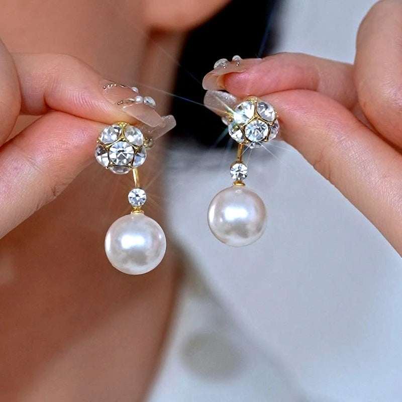 14K Gold-Plated Elegant Zircon Diamond Pearl Jacket Earrings - elegant Pearl Jacket Earrings