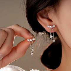 14K Gold-Plated Elegant Zircon Diamond Pearl Tassel Earrings - elegant Pearl Tassel Earrings