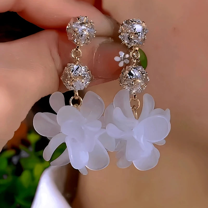 14K Gold-Plated Elegant Zircon Diamond Petal Flower Earrings - elegant Flower Earrings