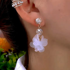 Close-up detail of the sparkling zircons and plating on the Flower Earrings