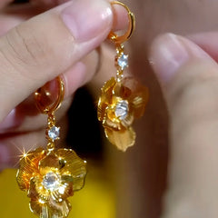 14K Gold-Plated Elegant Zircon Diamond Rose Earrings - elegant Rose Earrings