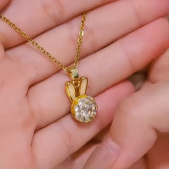Detailed view of the 14K Gold-Plated Elegant Zircon Diamond Rotatable Bunny Necklace chain and pendant