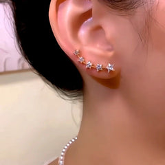 14K Gold-Plated Elegant Zircon Diamond Star Crawlers - elegant Star Crawler Earrings
