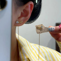 14K Gold-Plated Elegant Zircon Diamond Star Threader Earrings - elegant Star Threader Earrings