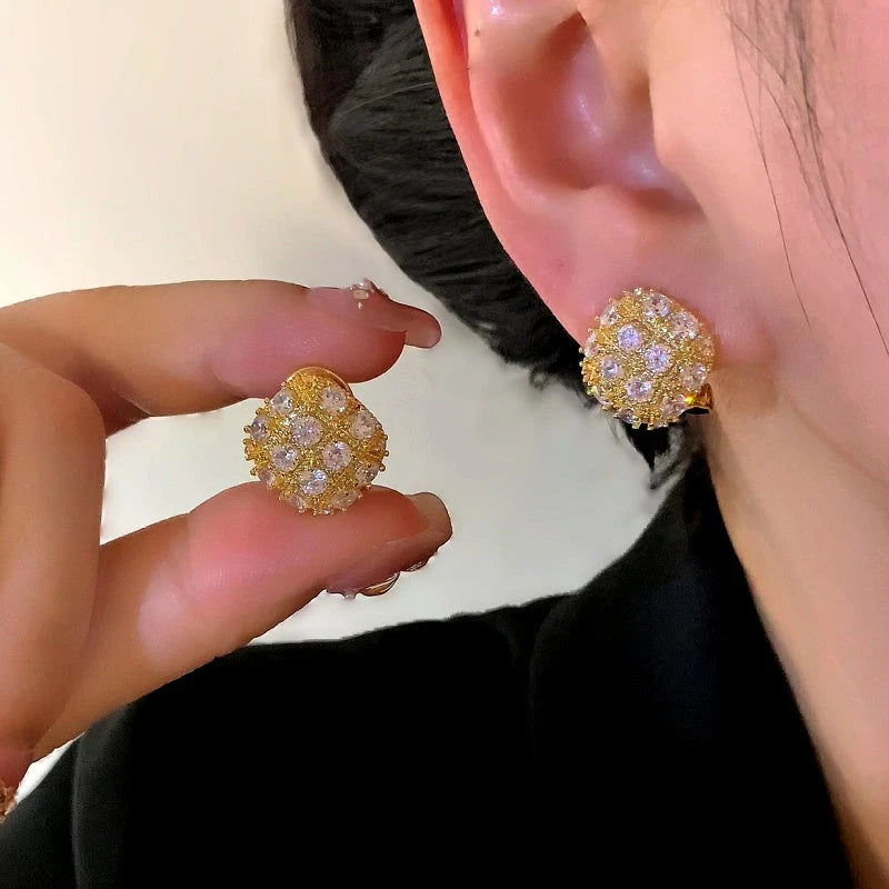 14K Gold-Plated Elegant Zircon Diamond Stud Earrings - elegant Zircon Studs