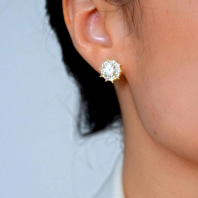 Close-up detail of the sparkling zircons and plating on the Diamond Studs