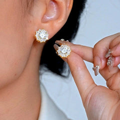 14K Gold-Plated Elegant Zircon Diamond Stud Earrings - elegant Diamond Studs