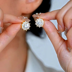 Angled view of the 14K Gold-Plated Elegant Zircon Diamond Stud Earrings