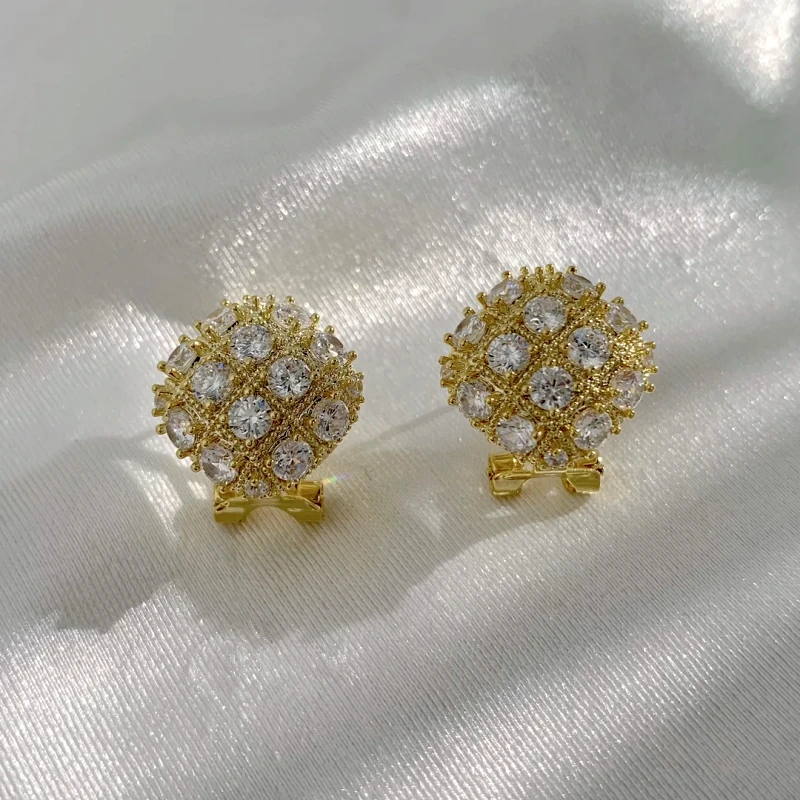 Angled view of the 14K Gold-Plated Elegant Zircon Diamond Stud Earrings