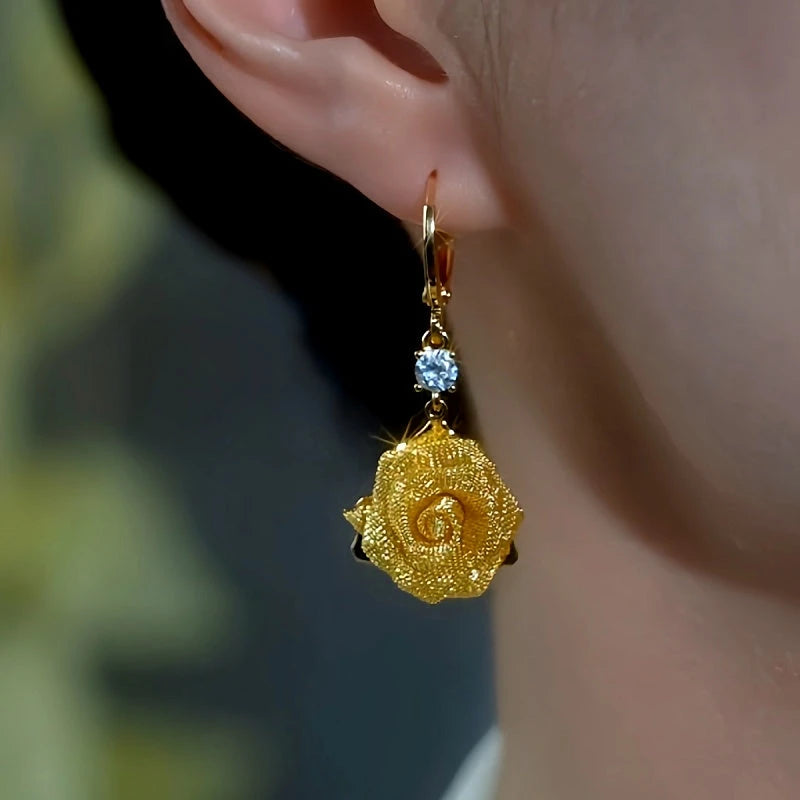 Close-up detail of the sparkling zircons and plating on the Tassel Earrings