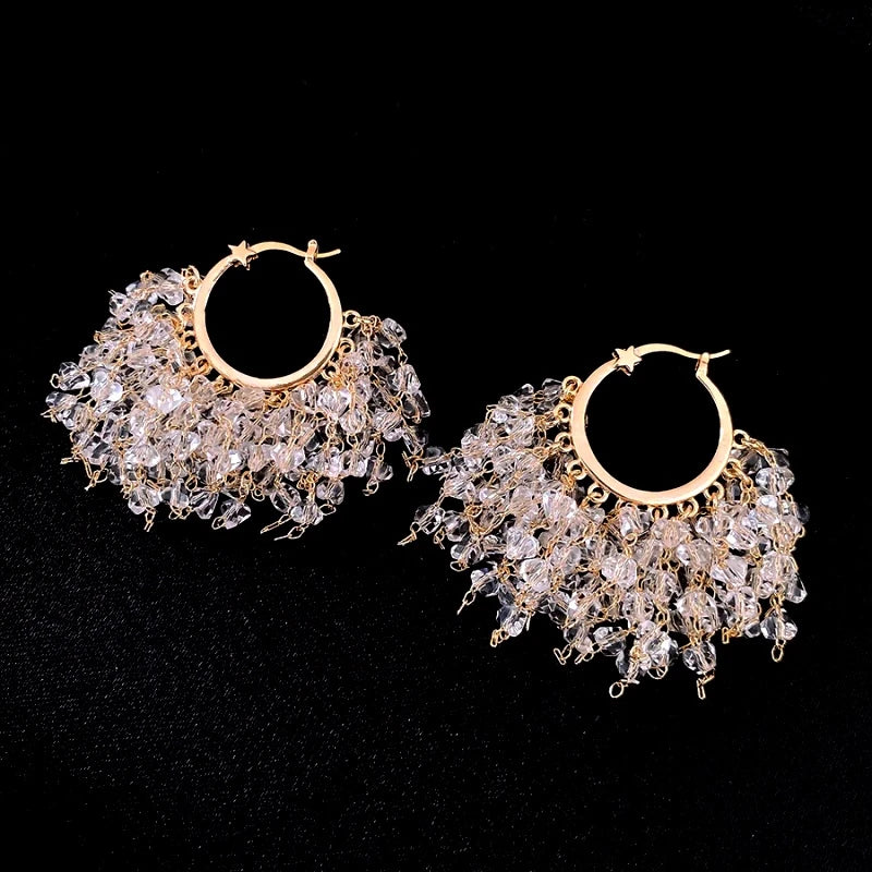 Angled view of the 14K Gold-Plated Elegant Zircon Diamond Tassel Earrings