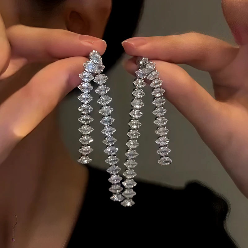 14K Gold-Plated Elegant Zircon Diamond Tassel Earrings - elegant Tassel Earrings