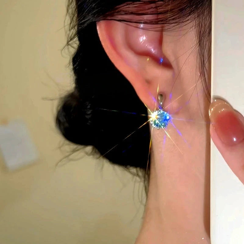 Close-up detail of the sparkling zircons and plating on the Blue Water Drop Earrings