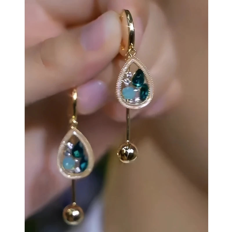 14K Gold-Plated Elegant Zircon Diamond Water Drop Tassel Earrings - elegant Water Drop Tassel Earrings