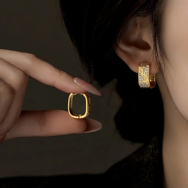 14K Gold-Plated Elegant Zircon Dollar Earrings - elegant Dollar Earrings