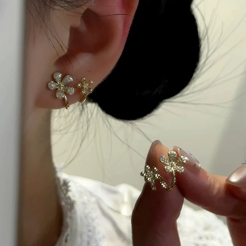 Close-up detail of the sparkling zircons and plating on the Double Flower Studs