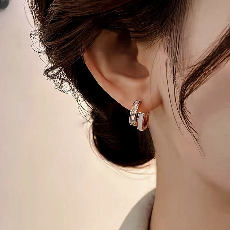 14K Gold-Plated Elegant Zircon Double-Layer Earrings - elegant Double-Layer Hoops