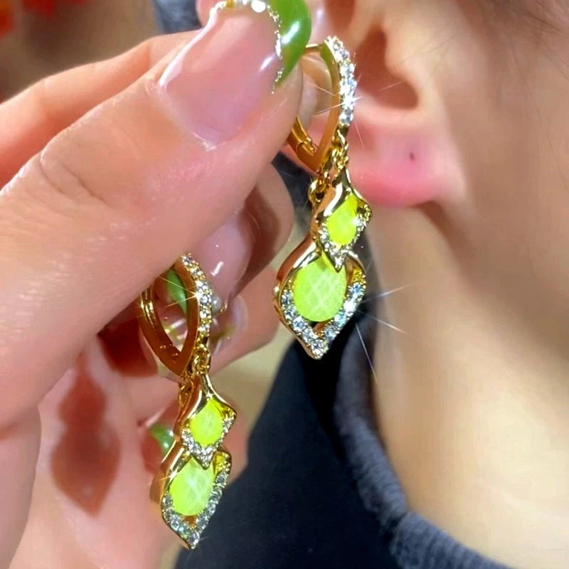 14K Gold-Plated Elegant Zircon Double-Leaf Earrings - elegant Double-Leaf Earrings