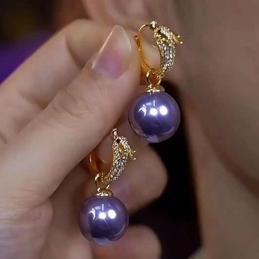 14K Gold-Plated Elegant Zircon Dragon Purple Pearl Earrings - elegant Dragon Earrings