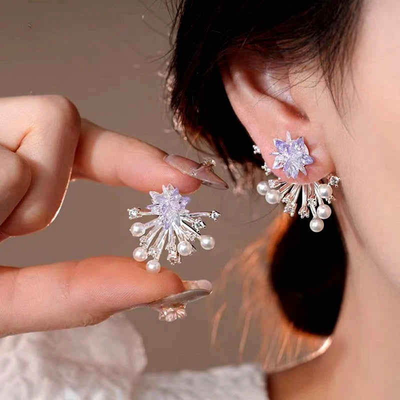 14K Gold-Plated Elegant Zircon Firework Pearl Earrings - elegant Firework Pearl Earrings