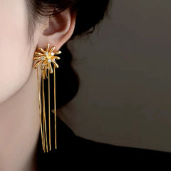 Close-up detail of the sparkling zircons and plating on the Tassel Dangle Earrings