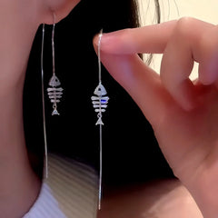 14K Gold-Plated Elegant Zircon Fishbone Tassel Threader Earrings - elegant Fishbone Tassel Threaders