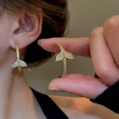 14K Gold-Plated Elegant Zircon Fishtail C-Shaped Earrings - elegant Fishtail C-Shaped Earrings