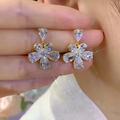 14K Gold-Plated Elegant Zircon Flower Earrings - elegant gold flower earrings