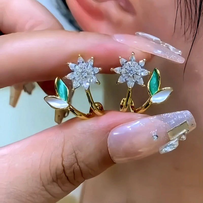 14K Gold-Plated Elegant Zircon Flower Earrings - elegant gold flower earrings