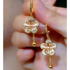 14K Gold-Plated Elegant Zircon Flower Earrings - elegant gold flower earrings