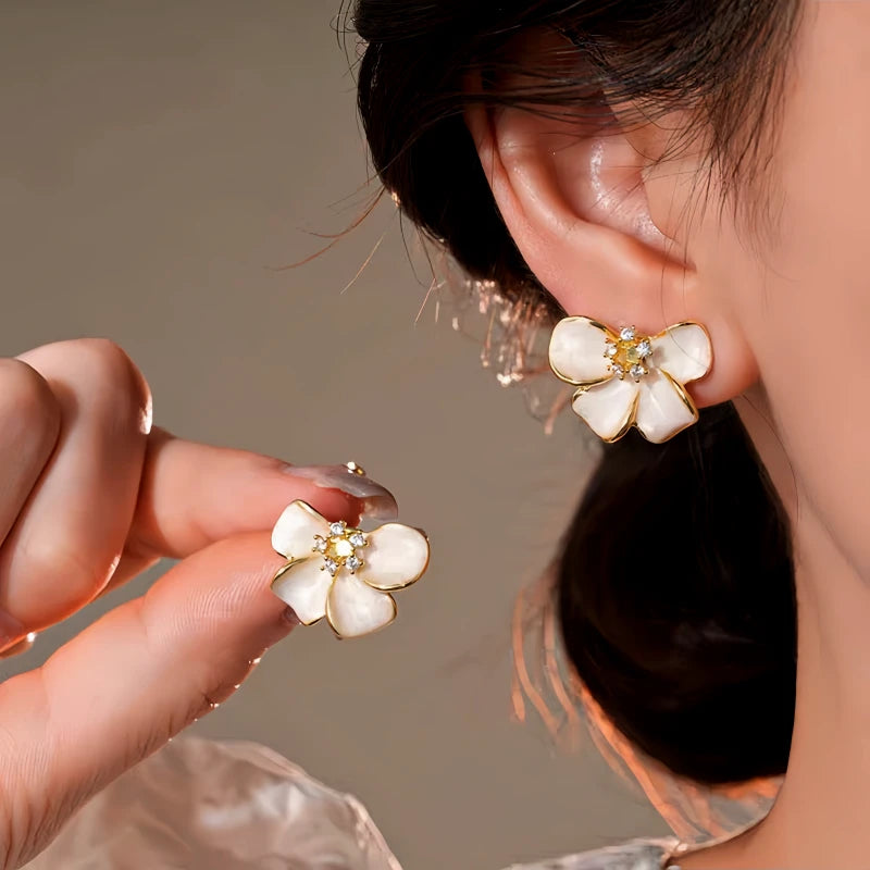 14K Gold-Plated Elegant Zircon Flower Earrings - elegant gold flower earrings