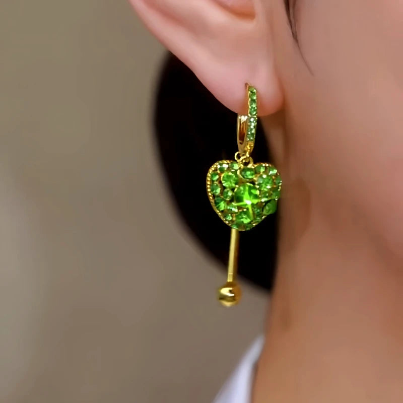 14K Gold-Plated Elegant Zircon Full Diamond Heart Earrings - elegant green heart earrings