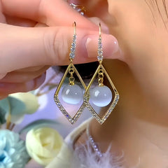 14K Gold-Plated Elegant Zircon Geometric Bead Ear Hook Earrings - elegant gold threader earrings