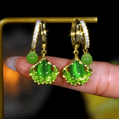 Angled view of the 14K Gold-Plated Elegant Zircon Ginkgo Earrings