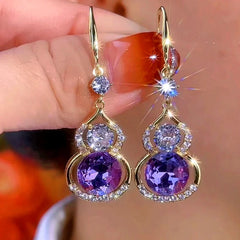 14K Gold-Plated Elegant Zircon Gourd Ear Hook Earrings - elegant gold threader earrings