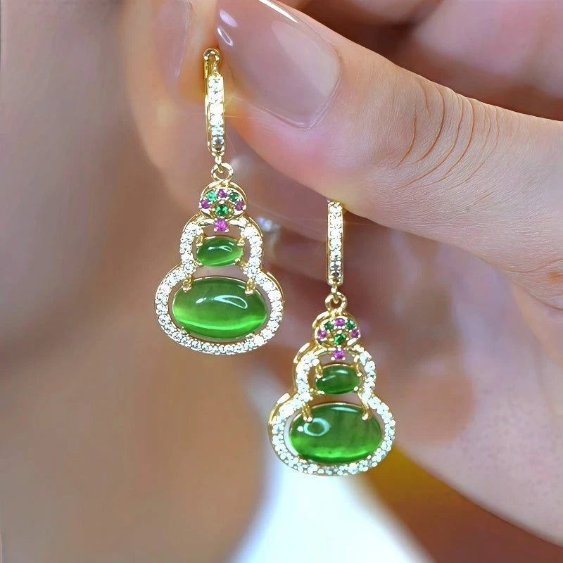 14K Gold-Plated Elegant Zircon Gourd Earrings - elegant green drop earrings
