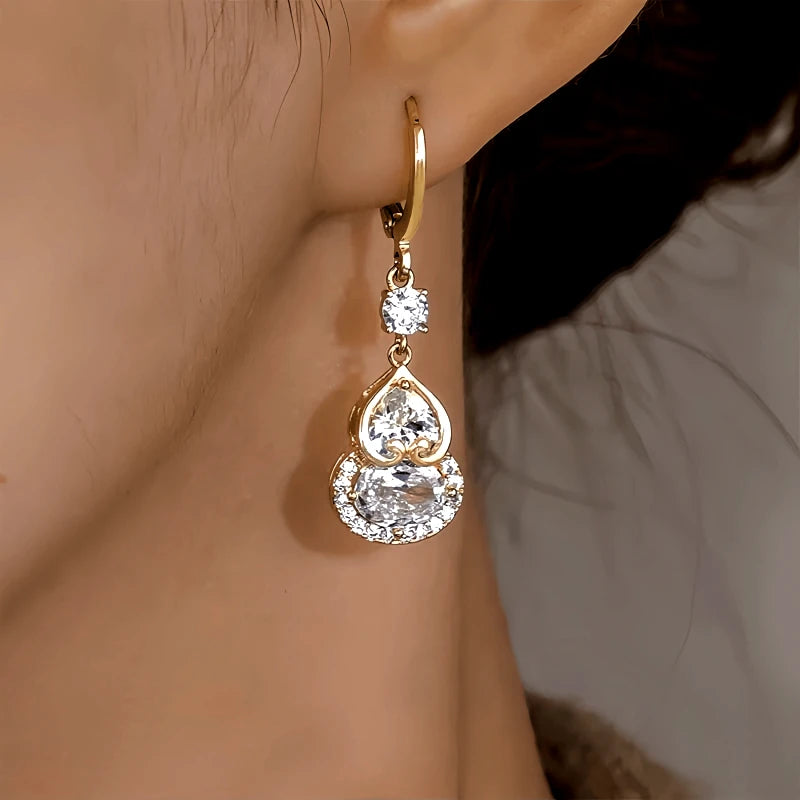 14K Gold-Plated Elegant Zircon Gourd Earrings - elegant gold drop earrings