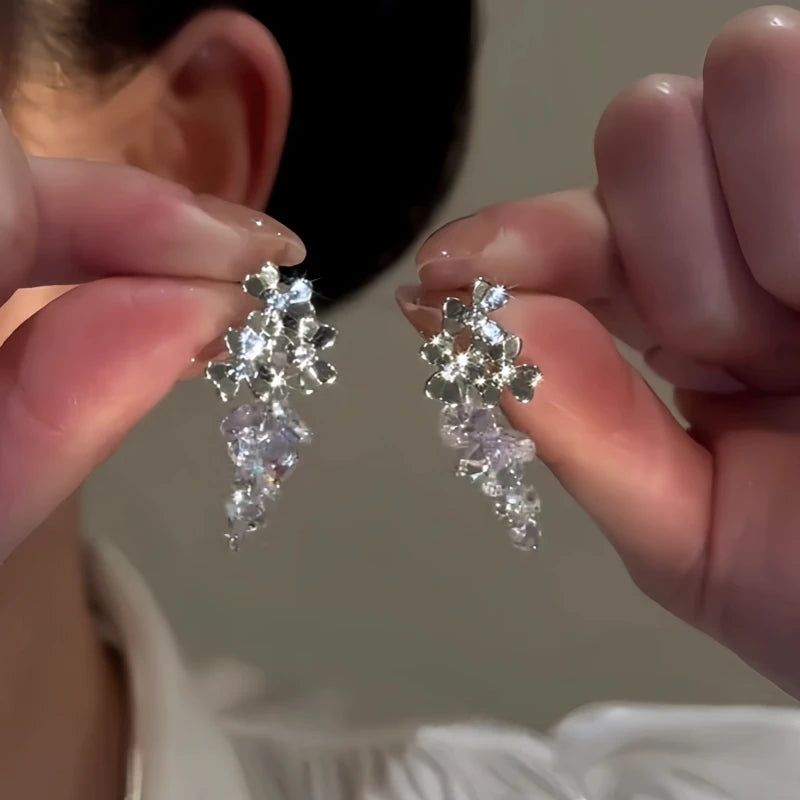 14K Gold-Plated Elegant Zircon Grape Cluster Crystal Earrings - elegant purple drop earrings