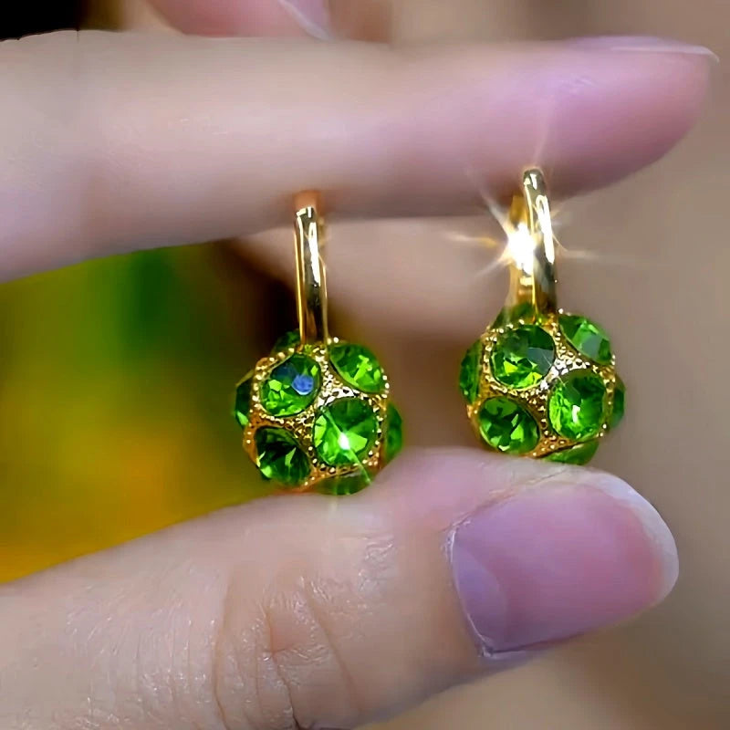 14K Gold-Plated Elegant Zircon Green Balls Earrings - elegant green drop earrings