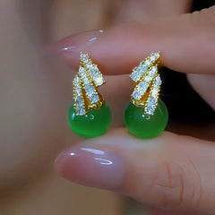 14K Gold-Plated Elegant Zircon Green Bead Earrings - elegant green drop earrings