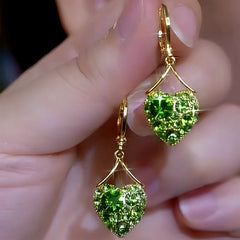 14K Gold-Plated Elegant Zircon Green Diamond Heart Earrings - elegant green heart earrings