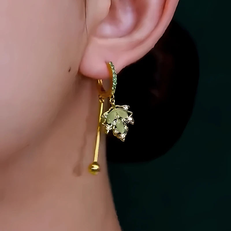 14K Gold-Plated Elegant Zircon Green Maple Leaf Earrings - elegant green leaf earrings