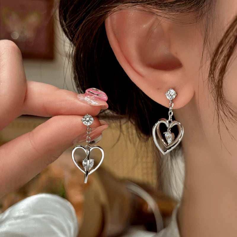 14K Gold-Plated Elegant Zircon Heart Earrings - elegant silver heart earrings