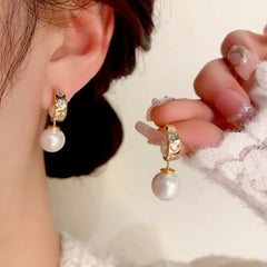 14K Gold-Plated Elegant Zircon Heart Pearl Earrings - elegant gold pearl earrings