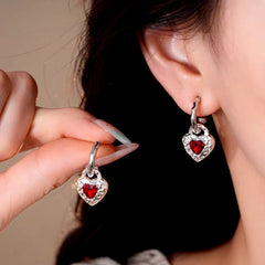 14K Gold-Plated Elegant Zircon Heart Pendant Earrings - elegant red heart earrings