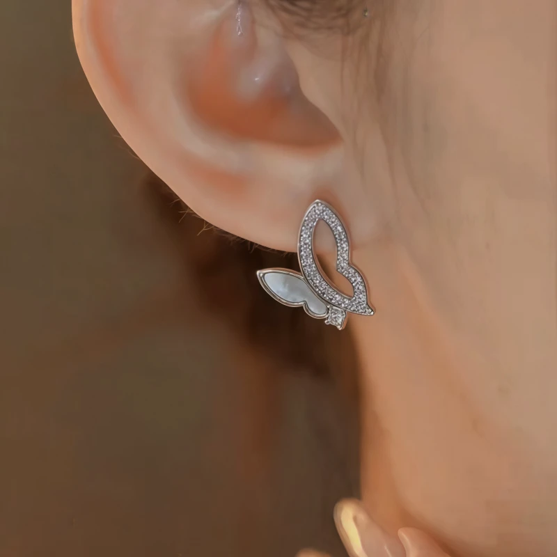 14K Gold-Plated Elegant Zircon Hollow Butterfly Stud Earrings - elegant gold butterfly earrings