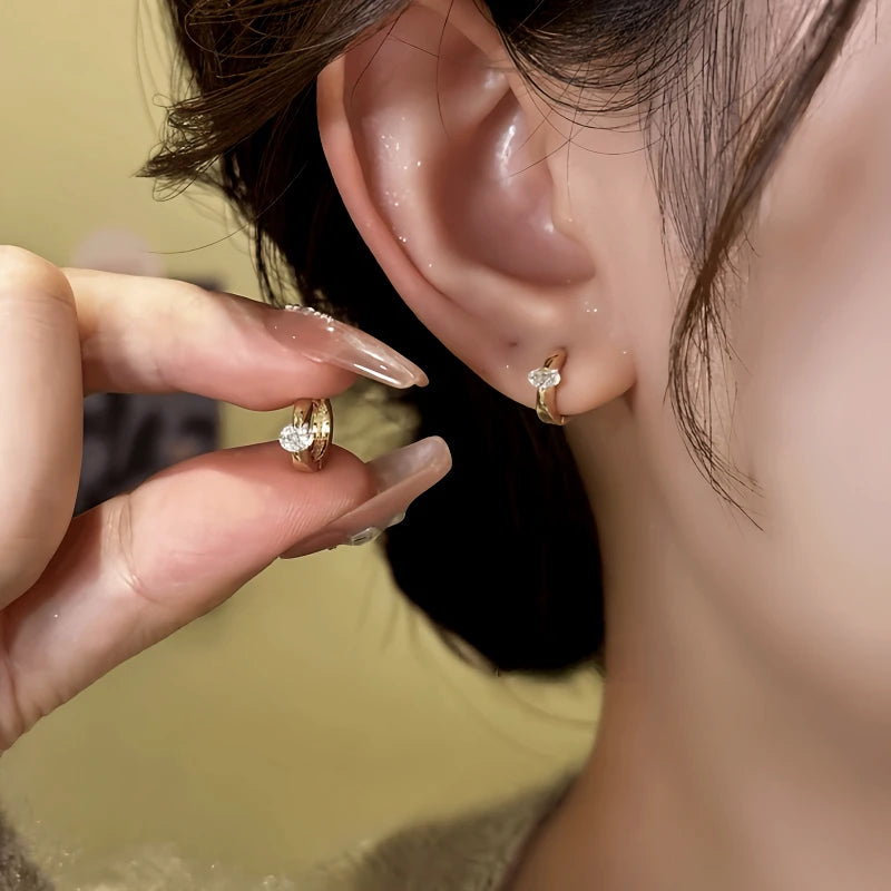 14K Gold-Plated Elegant Zircon Hoop Earrings - elegant gold hoop earrings